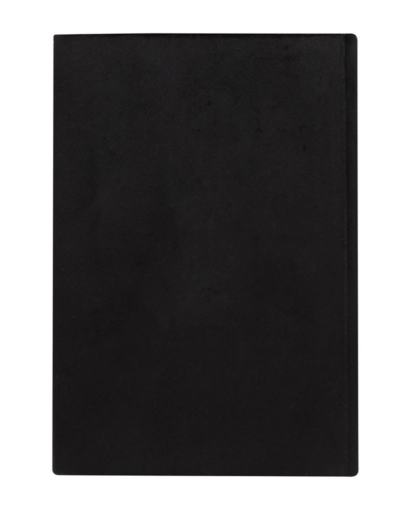 Back cover of the Little Book of Evil Plans velvet A5 notebook by Rebel Romance, made with soft black velvet for a sleek and mysterious gothic aesthetic.