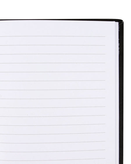 Inside view of the Rebel Romance Little Book of Evil Plans notebook, showing lined pages perfect for writing dark secrets, evil ideas, or villainous thoughts.