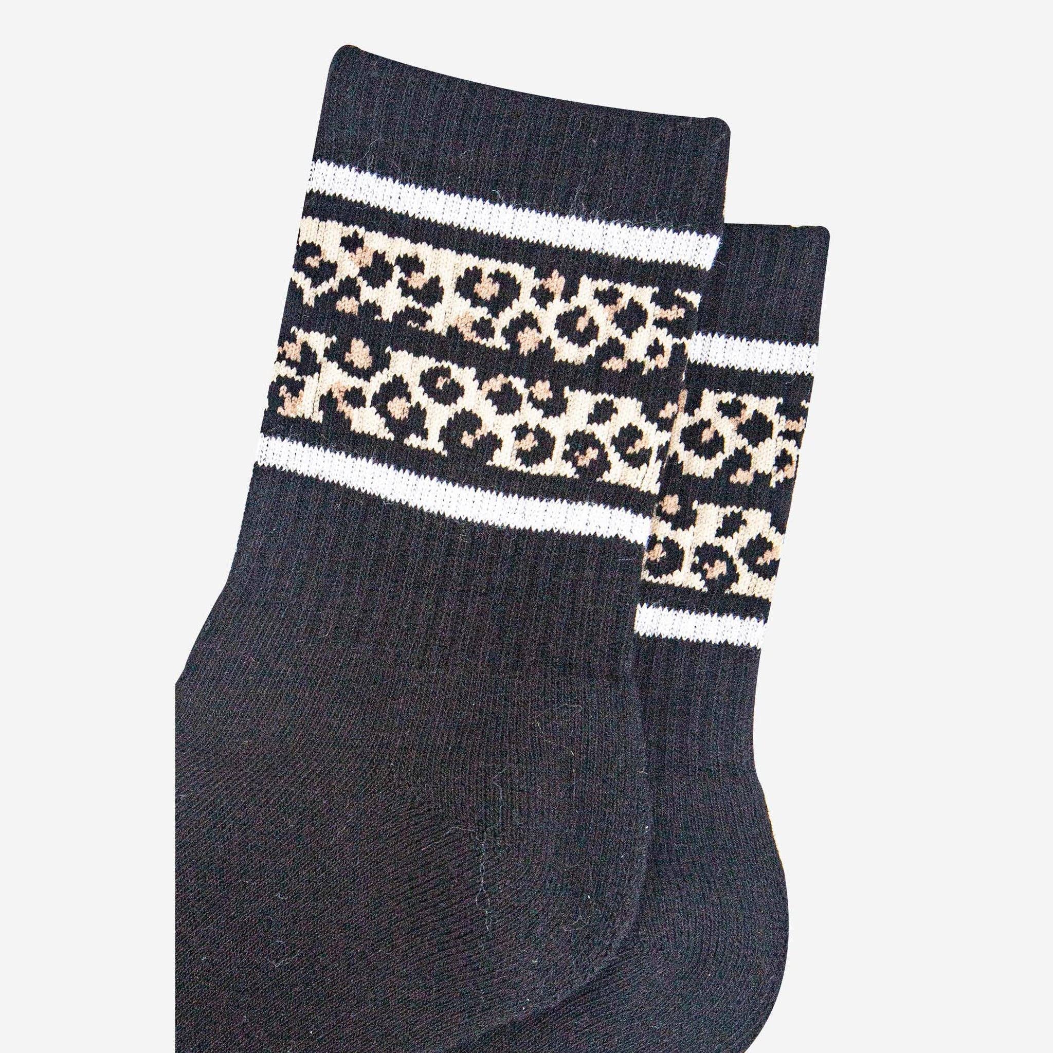 Black Leopard Stripe Sporty Socks UK 3-7
