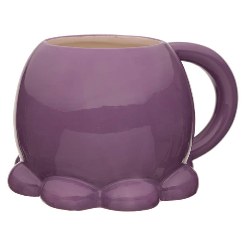 Back view of the Rebel Romance Adoramals Octopus Head Ceramic Shaped Mug in purple with a curved handle and sculpted tentacle base.