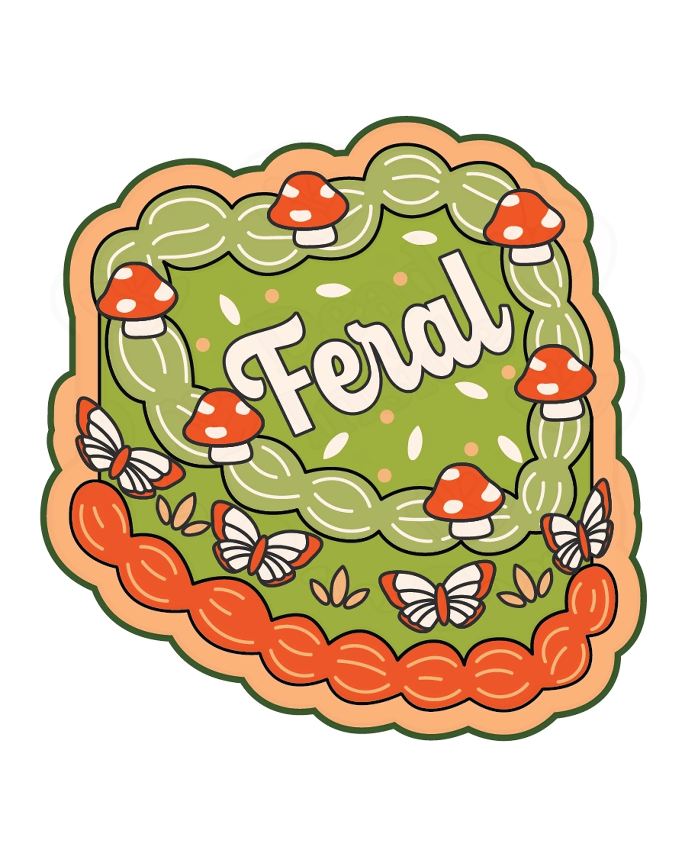 Whimsical green and orange heart-shaped vinyl sticker featuring the word 