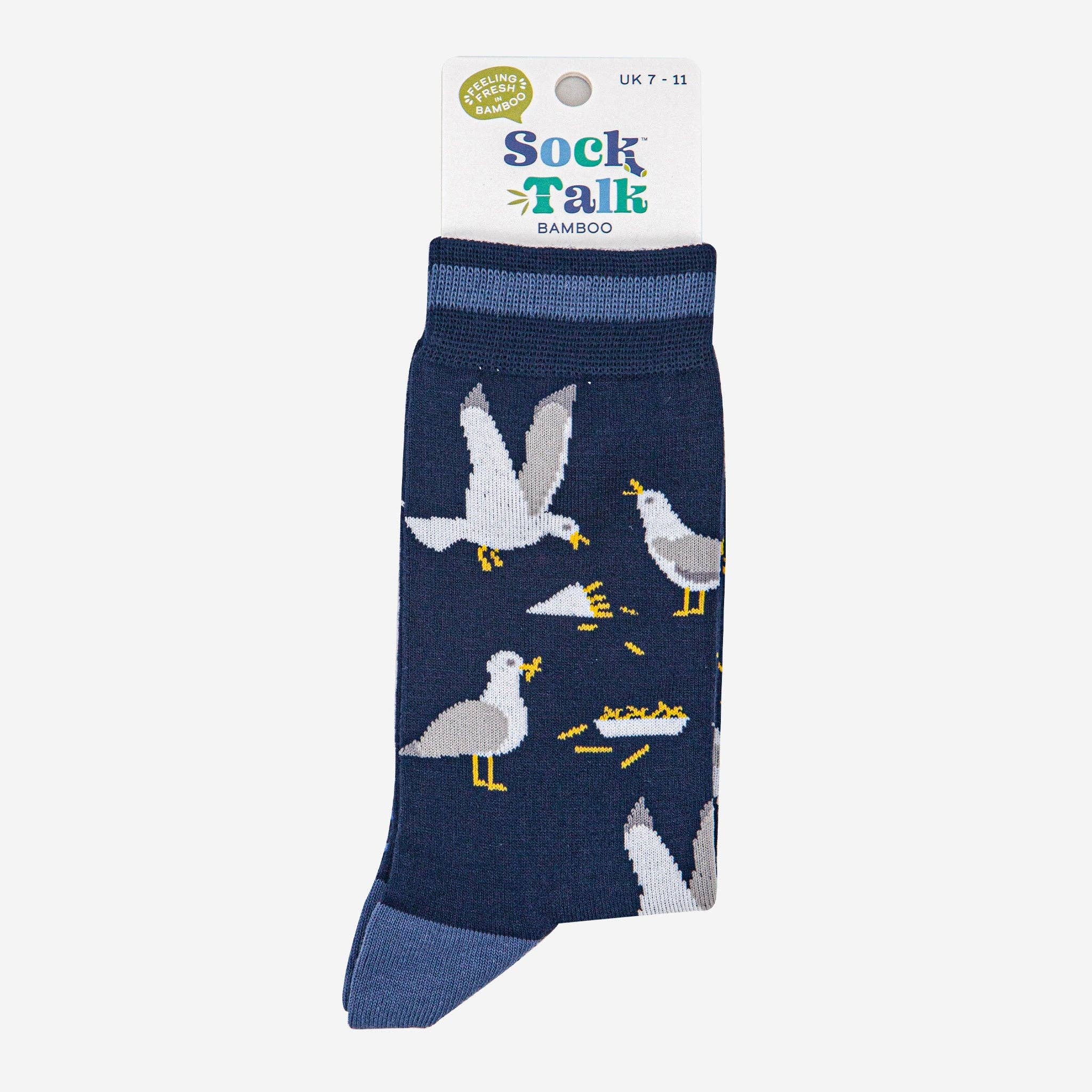 Seagull and Chips Navy Blue Bamboo Socks UK 7-11