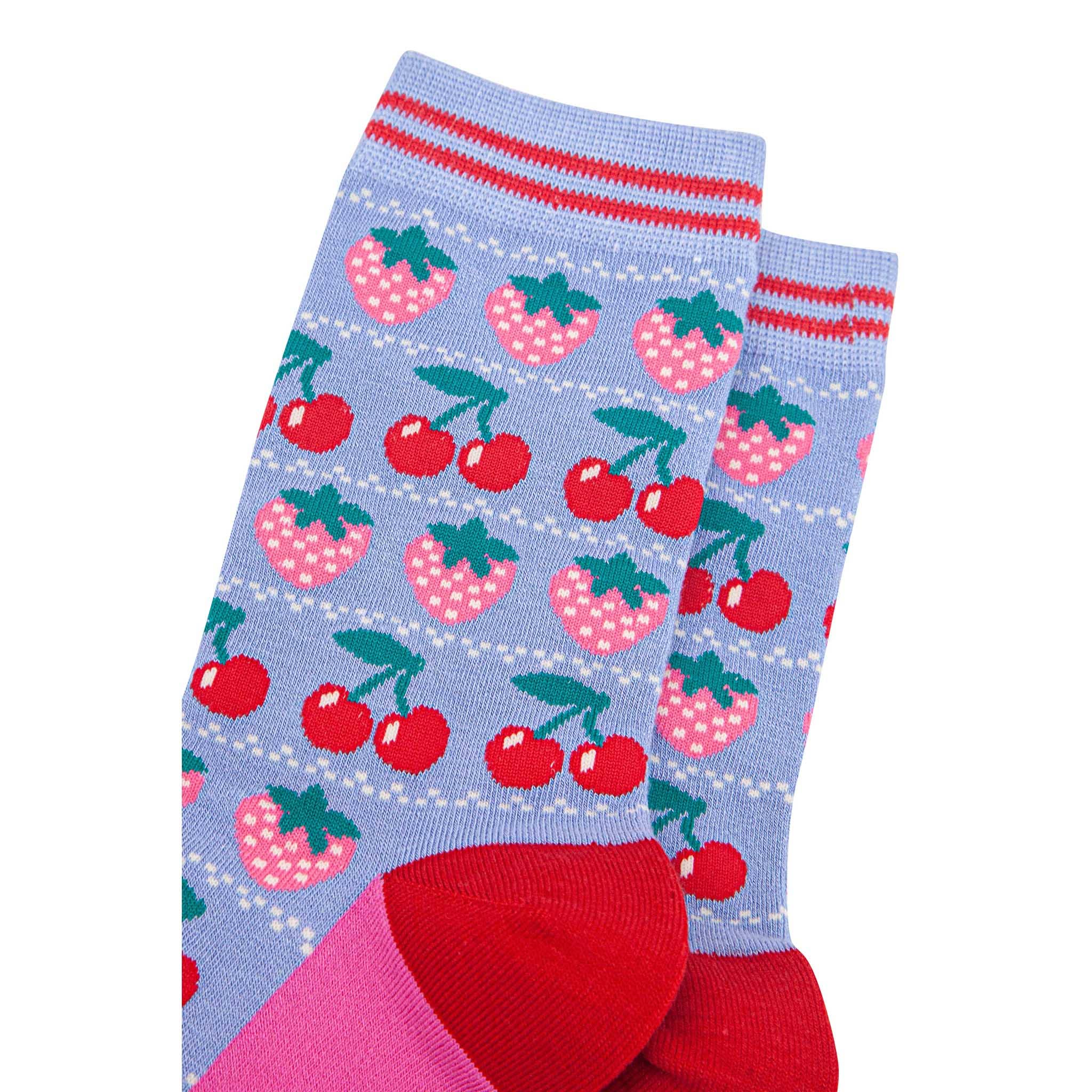 Strawberry and Cherry Bamboo Socks – Blue Fair Isle UK 3-7