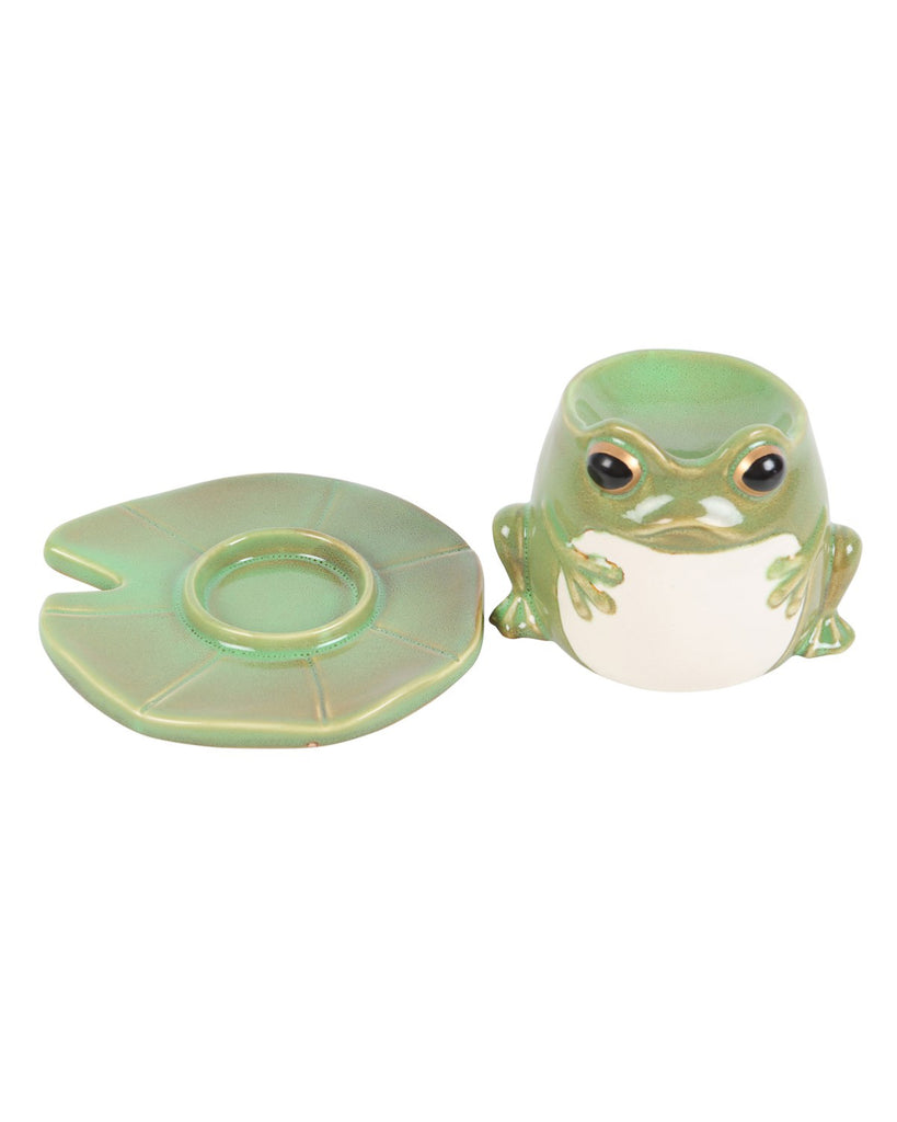 Frog burner and lily pad plate separated, showing the tealight holder area on the plate.