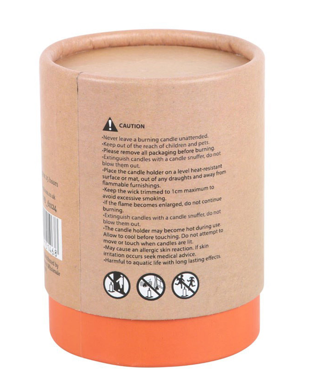 Back view of the Ghostly Vanilla Candle packaging, showing safety instructions and candle care details.