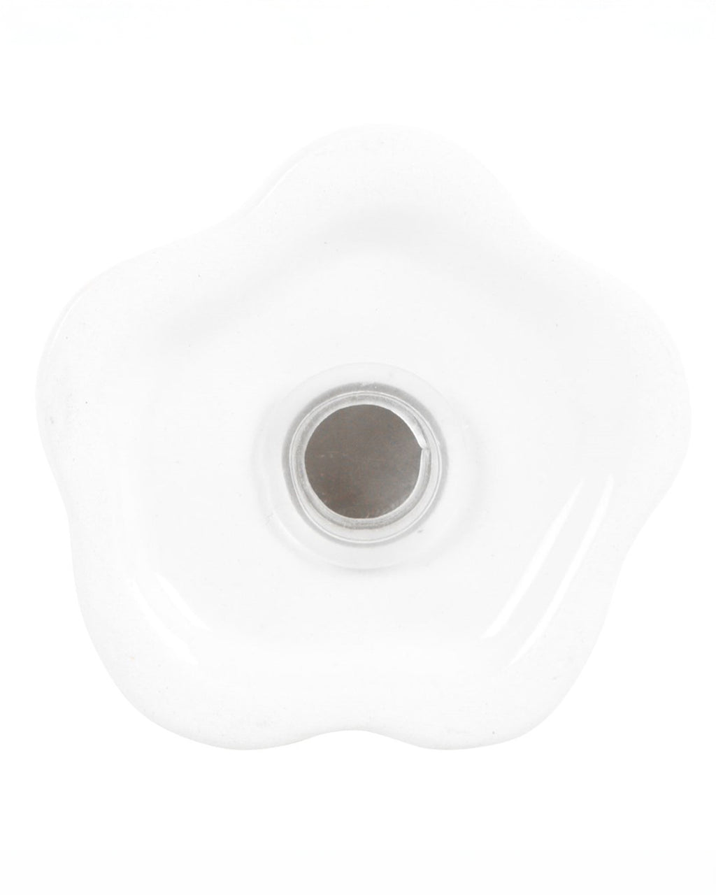 A close-up of the bottom of a ghost-shaped salt or pepper shaker from the alternative gift store Rebel Romance. The ceramic shaker has a wavy ghostly base with a refill hole in the centre, secured with a removable plug.