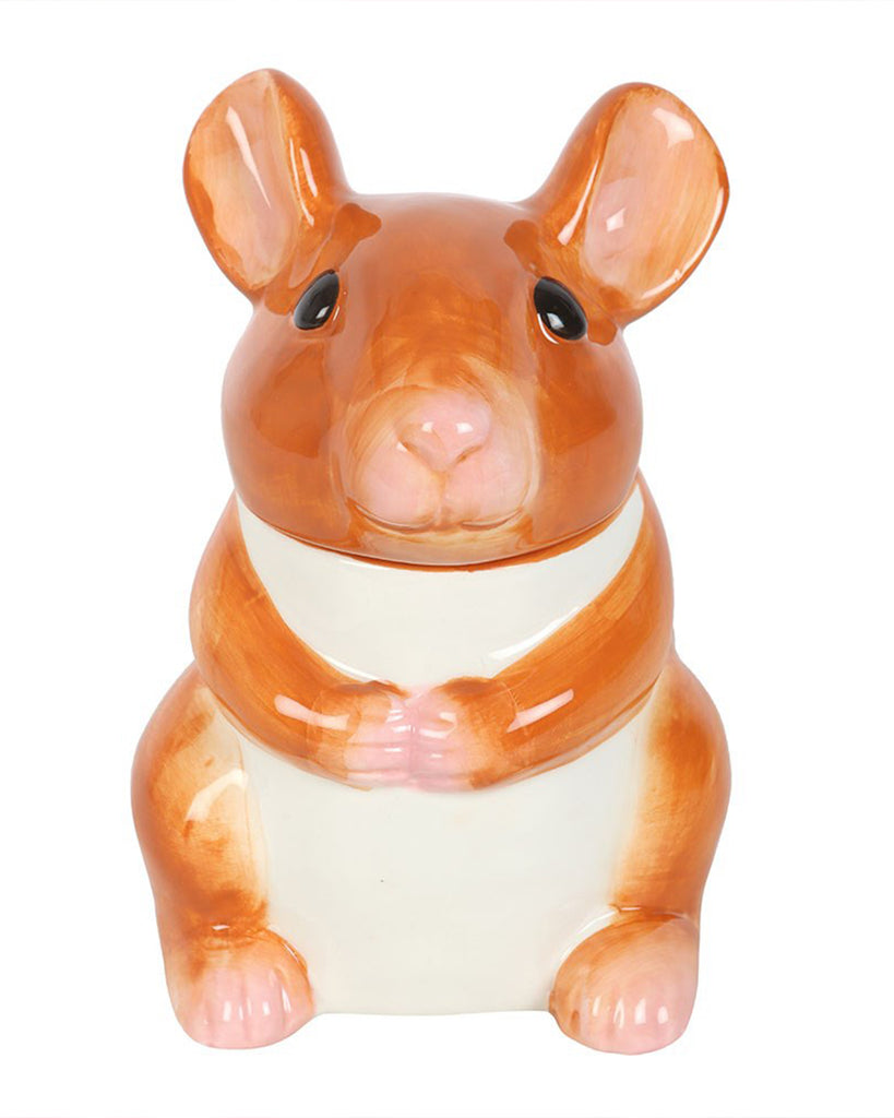 Close-up of the mouse oil burner with detailed features including upright ears, black eyes, and a white belly.
