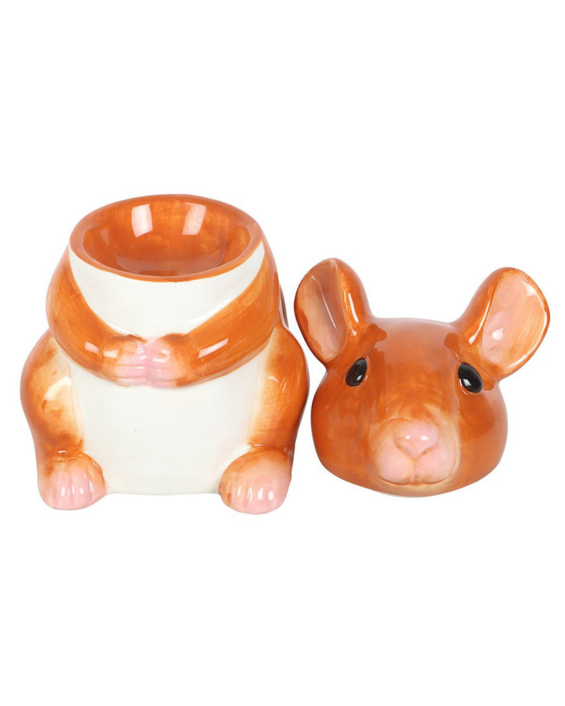 The mouse oil burner with its lid removed, revealing the bowl inside for essential oils or wax melts.