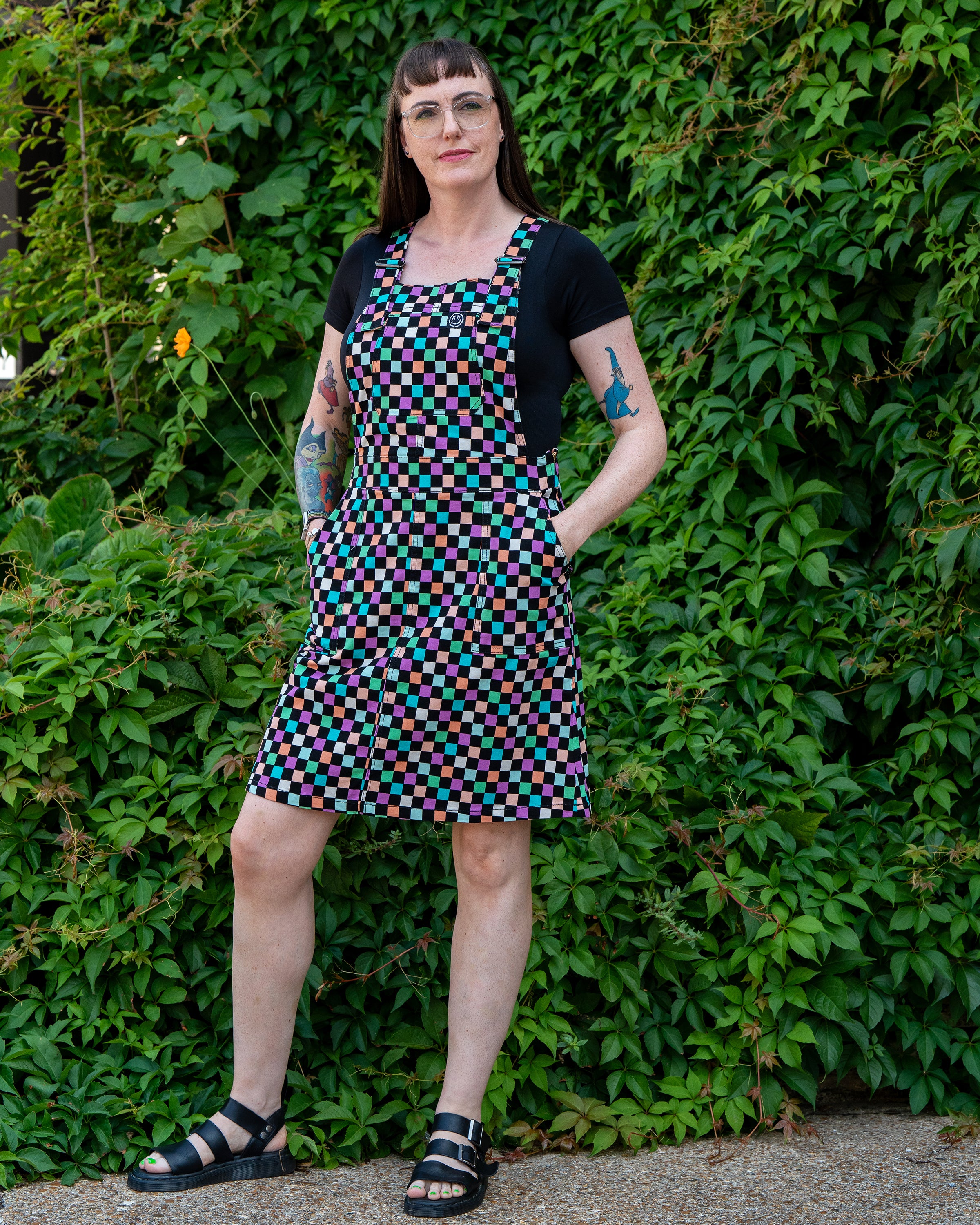 Rebel Romance Checkerboard Stretch Pinafore Longer Length