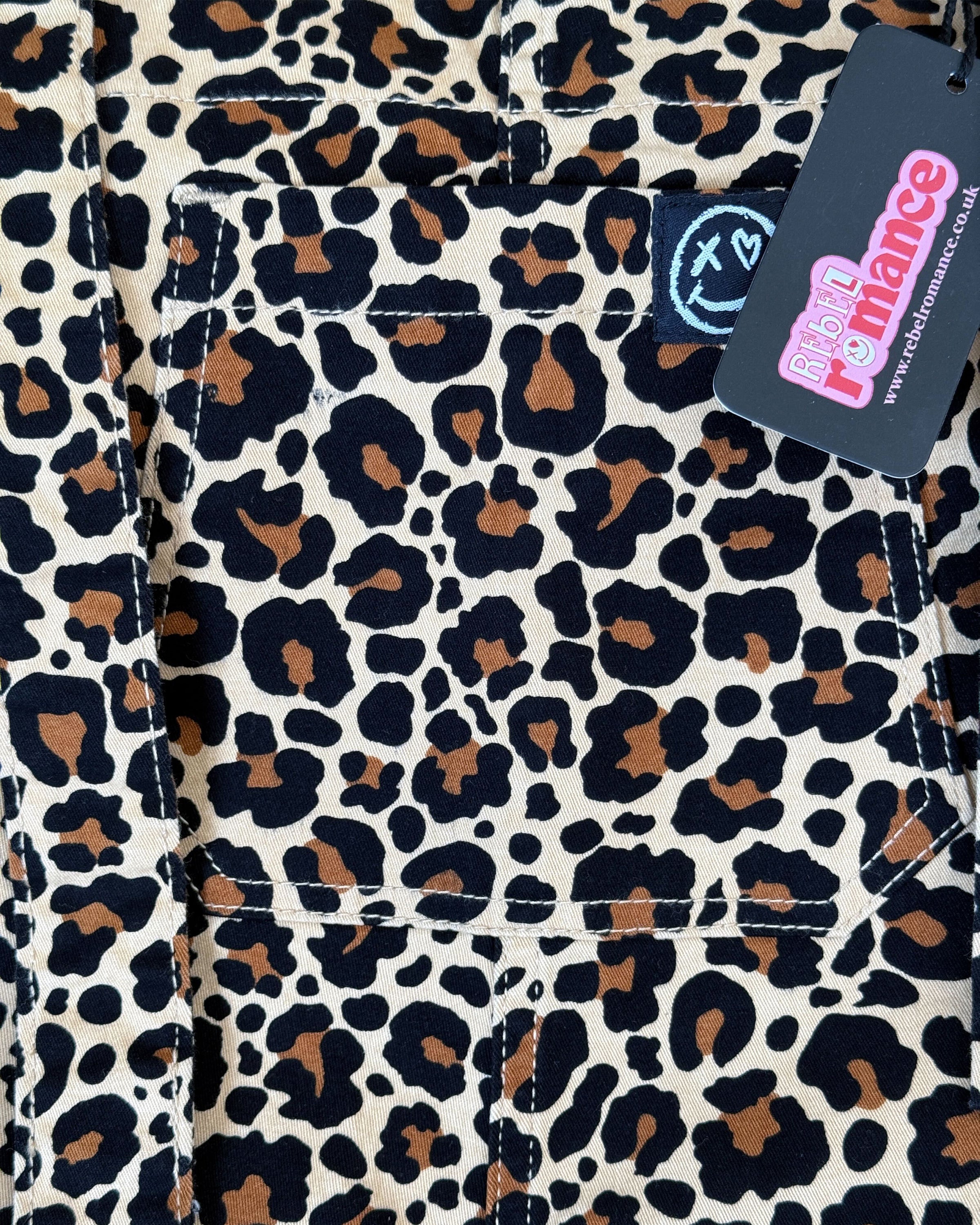 OUTLET Rebel Romance Classic Leopard Print Stretch Dungarees SIZE XS
