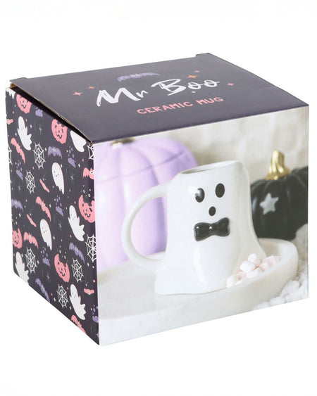 Mr Boo mug in themed packaging box with spooky ghost illustrations and a photo of the mug on the front.