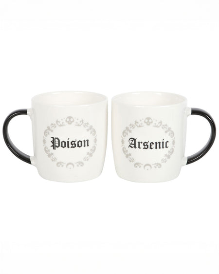 Another version of the Poison and Arsenic Couples Mug Set, with the "Poison" mug on the left and the "Arsenic" mug on the right. The mugs have a 350ml capacity and are perfect for coffee or tea.
