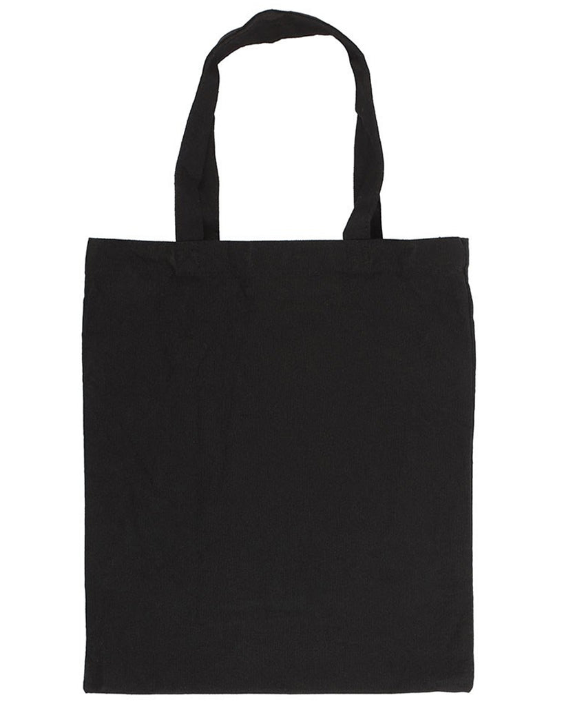 Back view of the Poisonous Plants Polycotton Tote Bag by Rebel Romance, shown in solid black with long handles. This eco-friendly tote is made from 95% polyester and 5% cotton, perfect for everyday use and alternative fashion lovers.