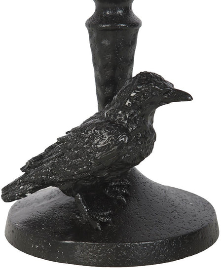  Close-up of Raven Candle Holder
Alt text: A close-up view of a black resin candle holder base featuring a detailed sculpt of a raven perched at the bottom, with a textured gothic-style finish.