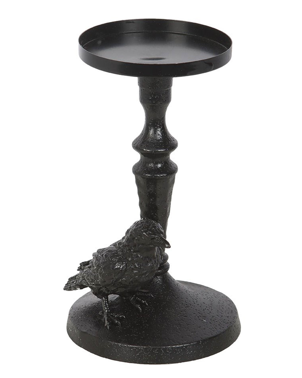 Raven Candle Holder Full View
Alt text: A black resin pillar candle holder with a gothic stem and a sculpted raven at the base. Shown on a white background for product display.