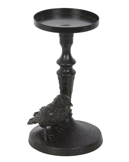 Raven Candle Holder Full View
Alt text: A black resin pillar candle holder with a gothic stem and a sculpted raven at the base. Shown on a white background for product display.