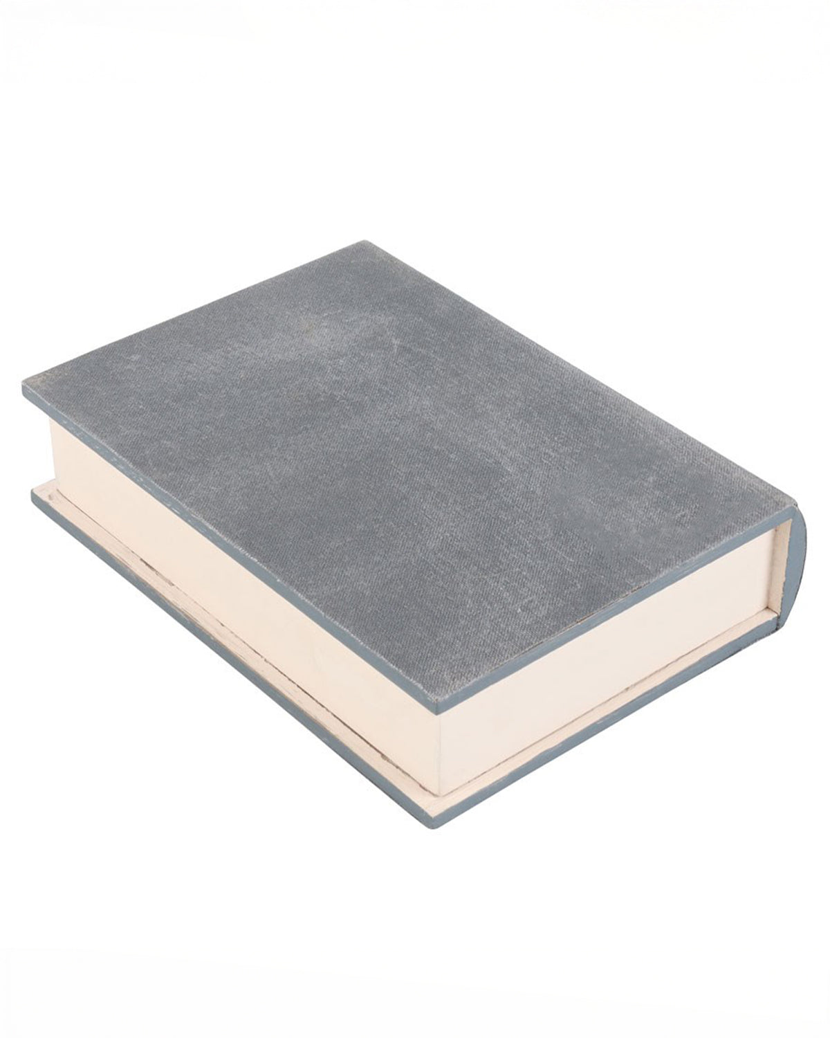 A closed view of the Spells and Curses Book Shaped Storage Box from the alternative store Rebel Romance. The back of the book mimics a vintage grey leather-bound cover, giving it an old-world charm while cleverly disguising its hidden storage function.