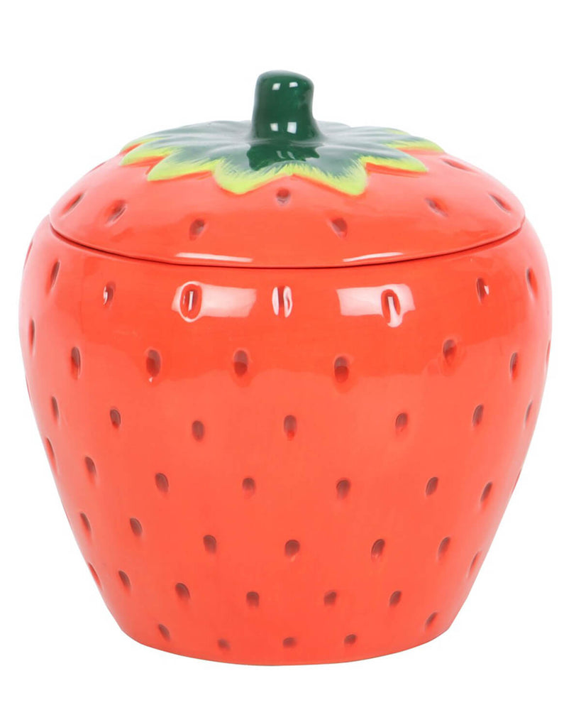 Strawberry shaped oiler burner with lid on