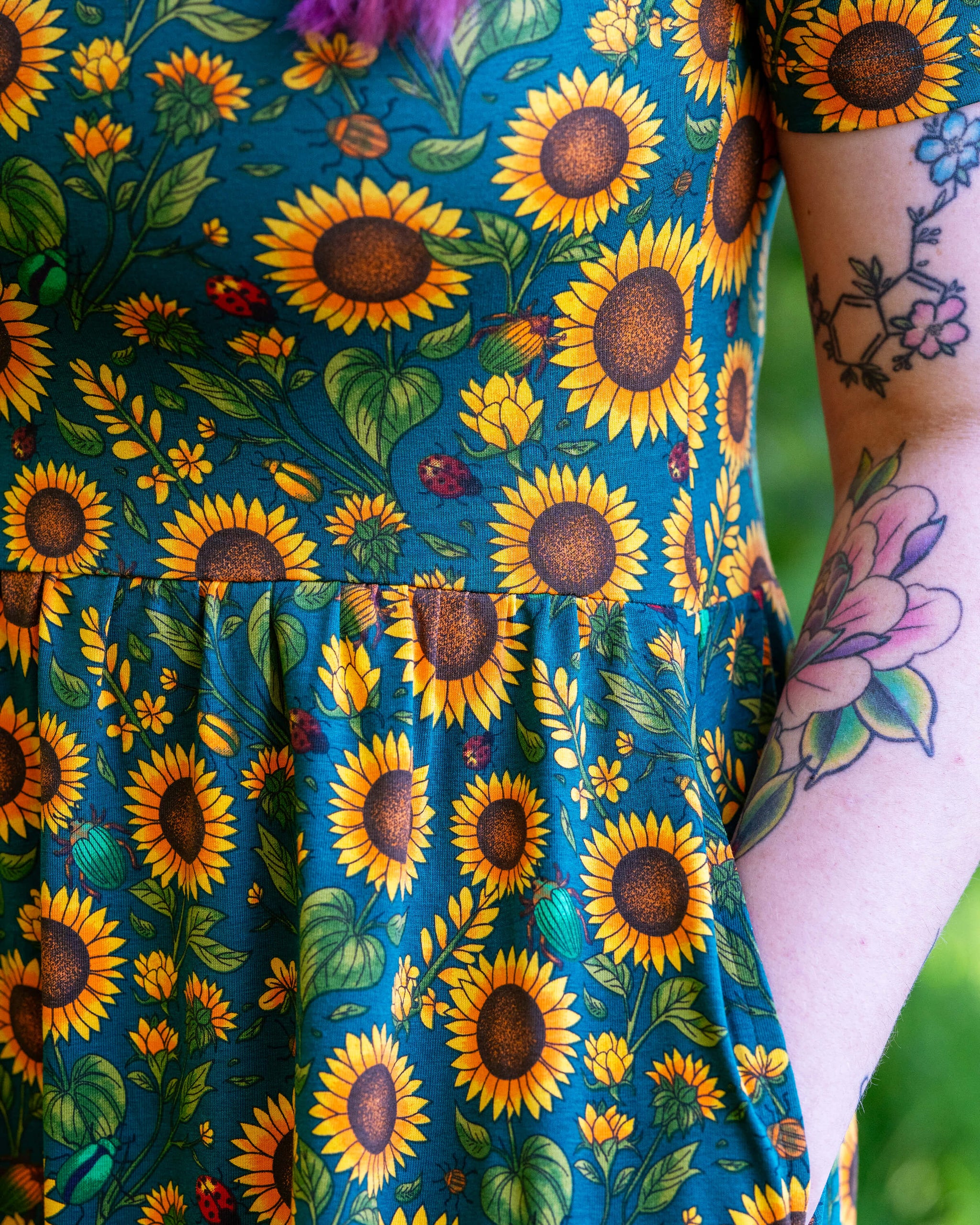 Rebel Romance Sunflower Charity Midi Stretch Dress | Ethical Fashion