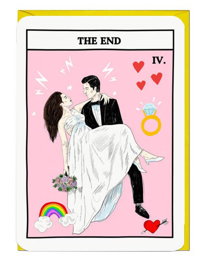 Celebrate love with The End Tarot Wedding Card! Featuring a die-cut design and neon yellow envelope, this 11.4 x 16.2 cm card from Jolly Awesome’s Tarot range is perfect for weddings or engagements. Quirky, fun, and unforgettable!