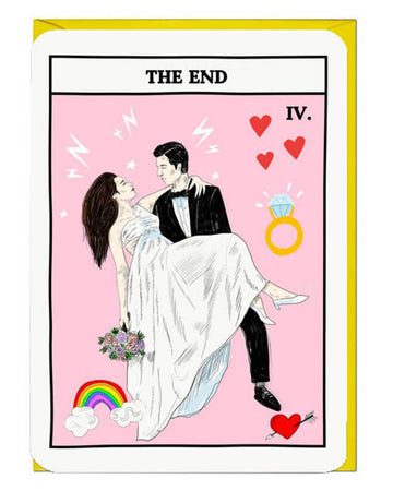 Celebrate love with The End Tarot Wedding Card! Featuring a die-cut design and neon yellow envelope, this 11.4 x 16.2 cm card from Jolly Awesome’s Tarot range is perfect for weddings or engagements. Quirky, fun, and unforgettable!