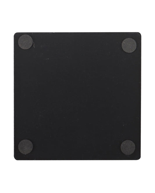 Back view of the Steven Rhodes Witches' Brew Black Magic coaster from Rebel Romance, showing plain black surface with four protective pads to keep your table safe.