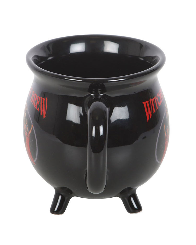 Side view of the Rebel Romance Witches' Brew Cauldron Mug by Steven Rhodes, showing its rounded cauldron shape and sturdy handle. A gothic novelty mug perfect for alternative style, Halloween vibes and coffee lovers.