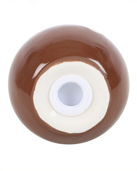 Base of one Christmas pudding shaker showing the refillable hole with a plastic stopper, suitable for salt or pepper.